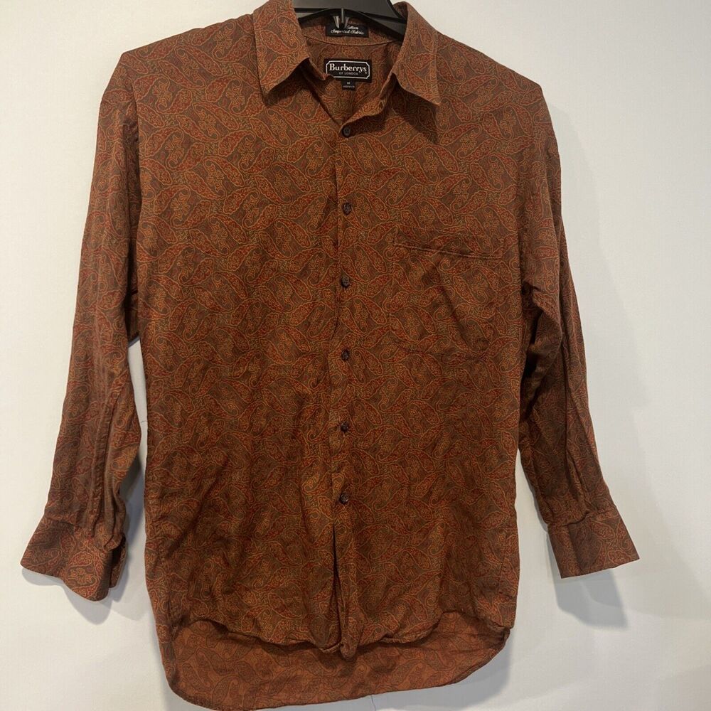 Vtg Burberry Shirt Mens Medium Paisley Dress Shirt Made In USA Preppy Classic